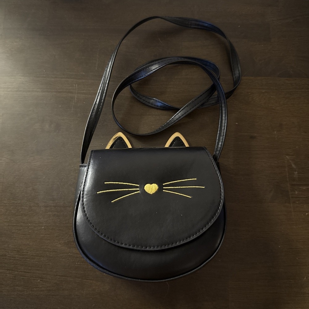 black kitty shaped crossbody purse 6x5 - Picture 3 of 7